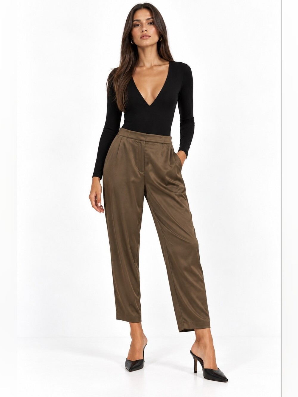Rachel Zoe Brown Satin Ankle Pants Size 8 Pull On Tapered Trouser
